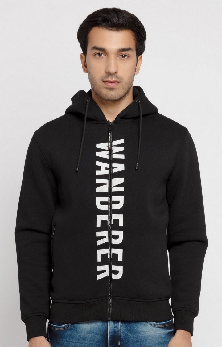 Men's Black Polycotton Printed Hoodies