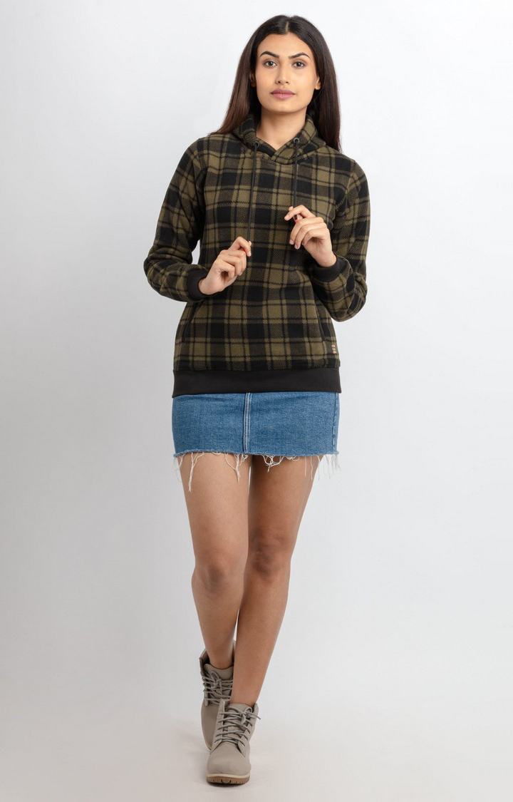 Women's Green Polycotton Solid Sweatshirts