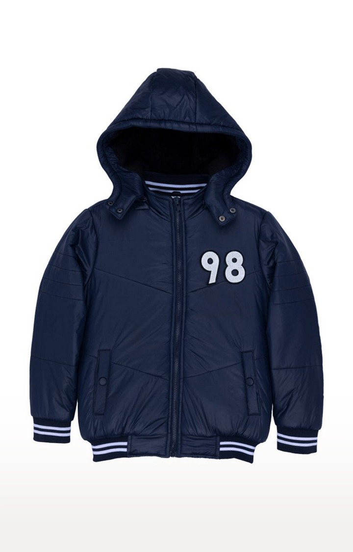 Boy's Blue Nylon Solid Bomber Jackets