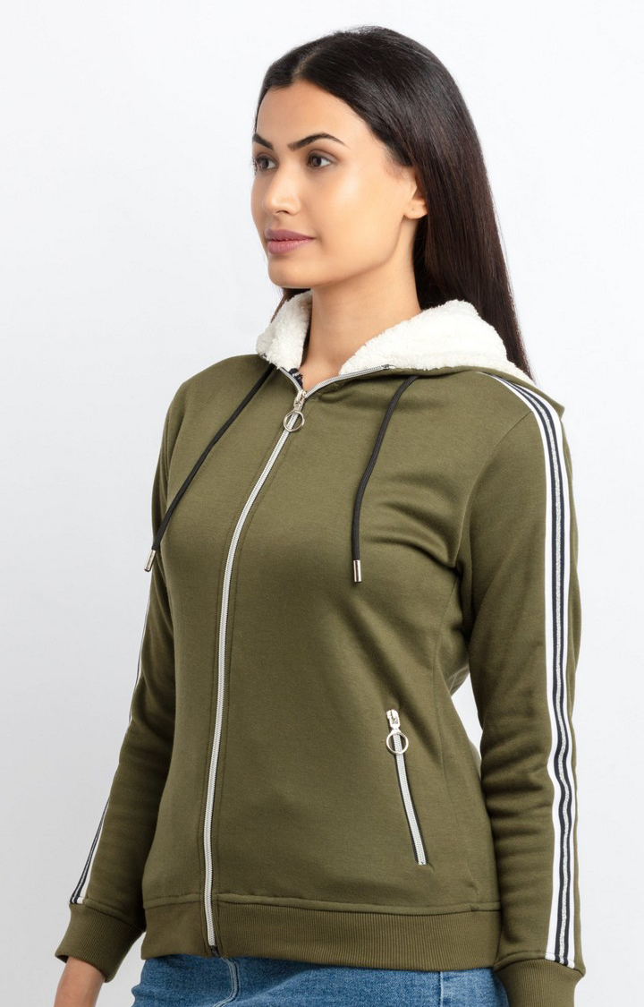 Women's Green Polycotton Printed Sweatshirts