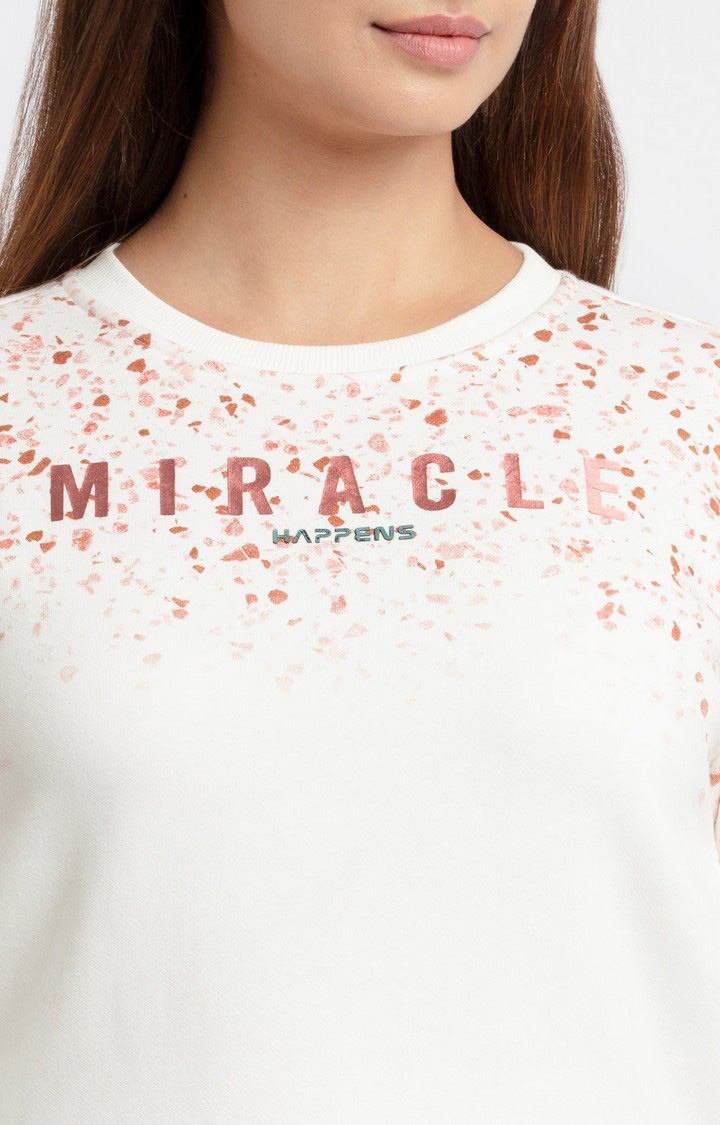 Women's White Polycotton Printed Sweatshirts