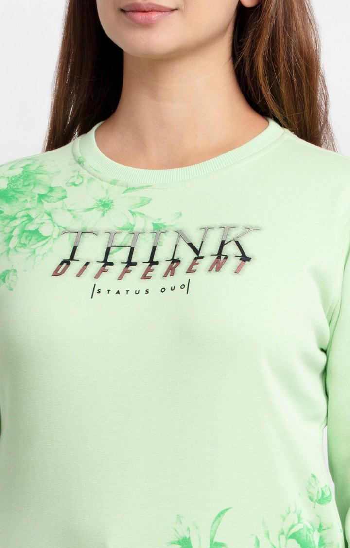 Women's Green Polycotton Typographic Sweatshirts