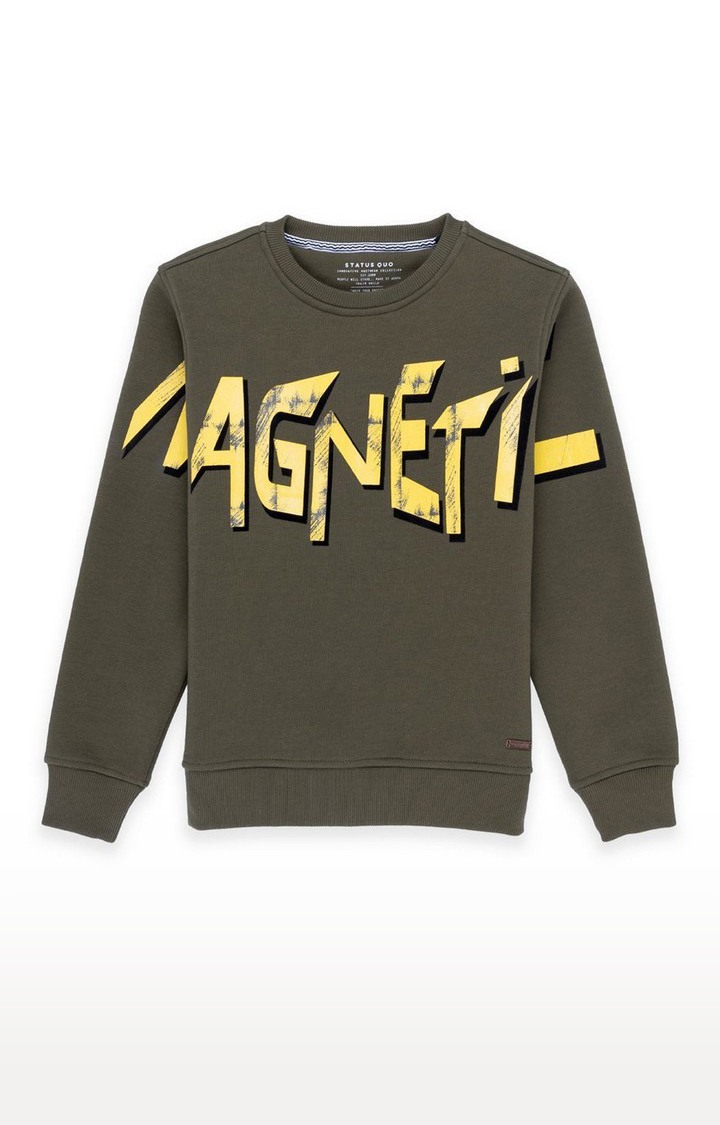 Boy's Green Cotton Printed Sweatshirts