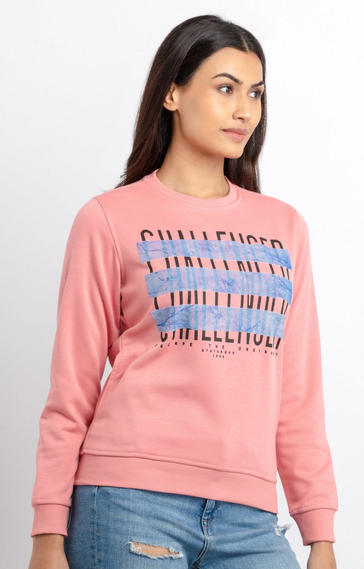 Women's Pink Polycotton Solid Sweatshirts