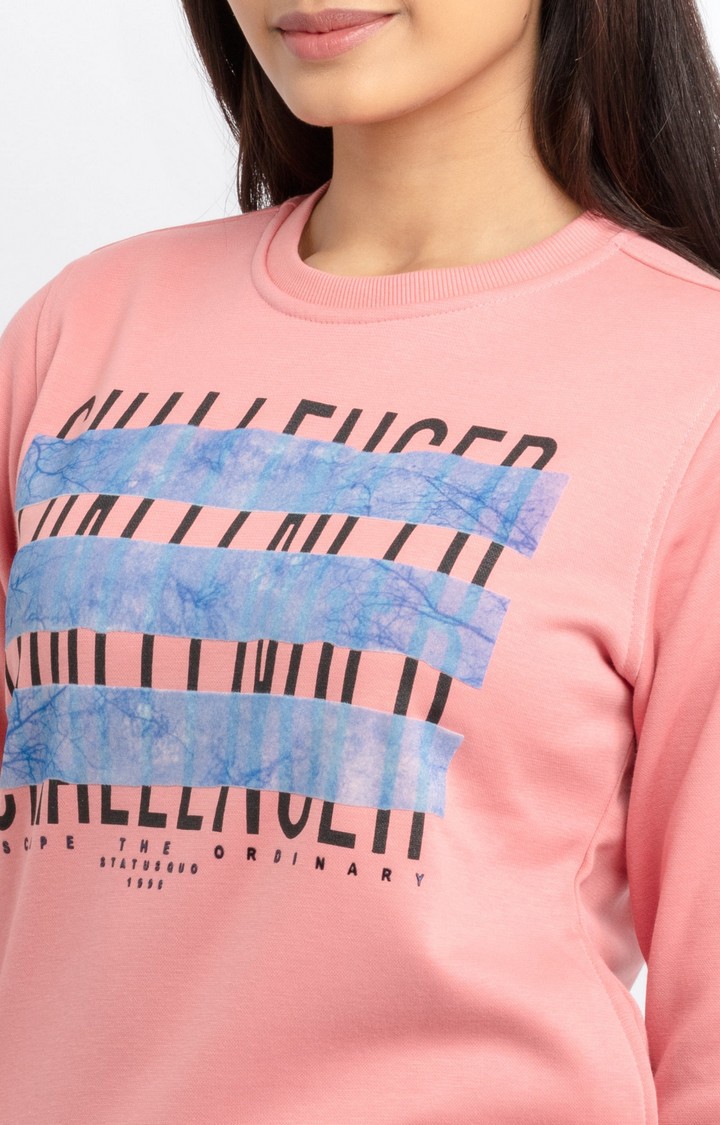 Women's Pink Polycotton Solid Sweatshirts