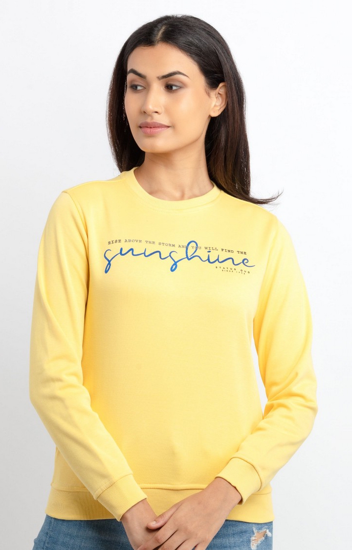 Status Quo | Women's Yellow Cotton Printed Sweatshirts 0