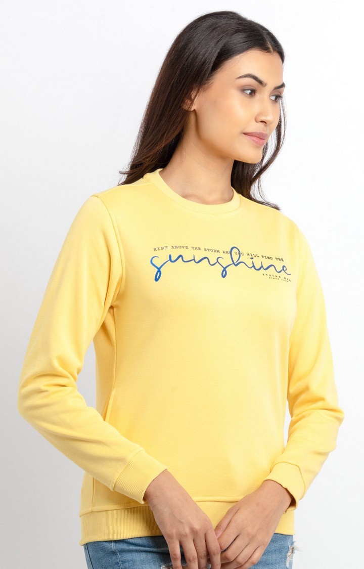 Status Quo | Women's Yellow Cotton Printed Sweatshirts 2