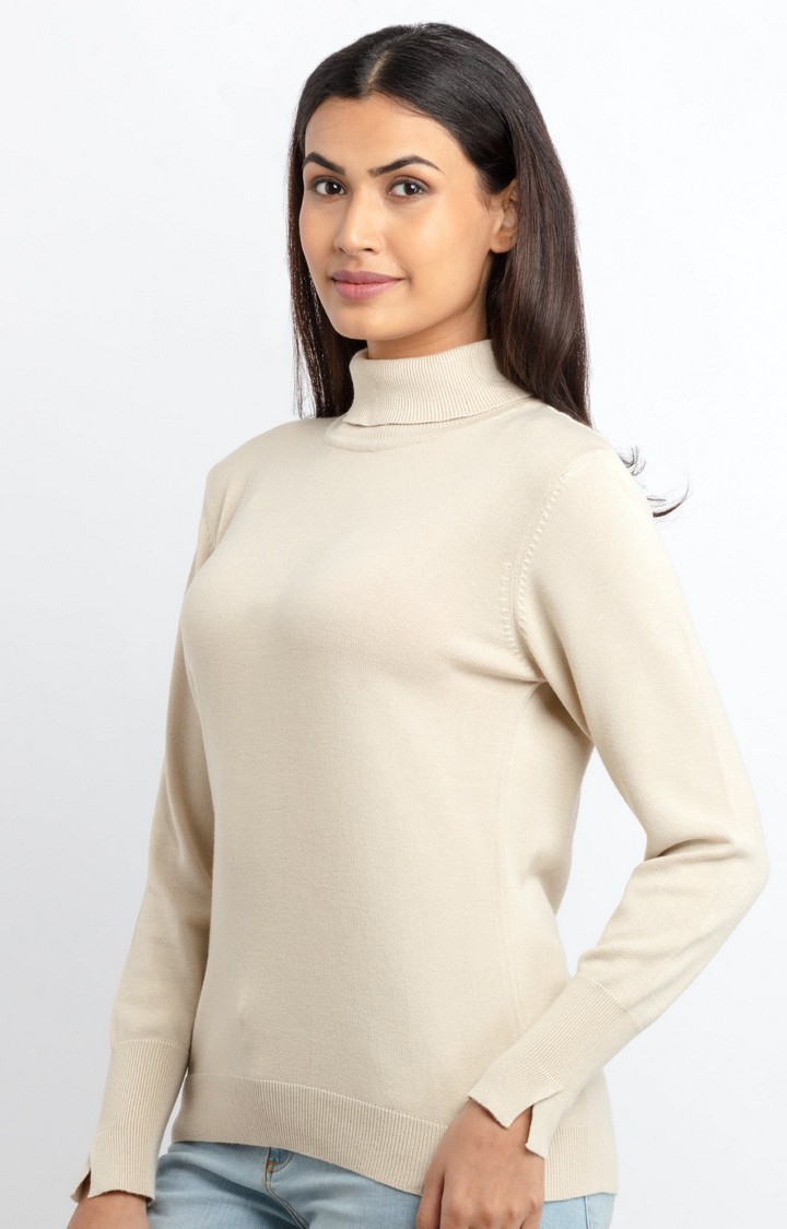 Status Quo | Women's Beige Viscose Solid Sweaters 2
