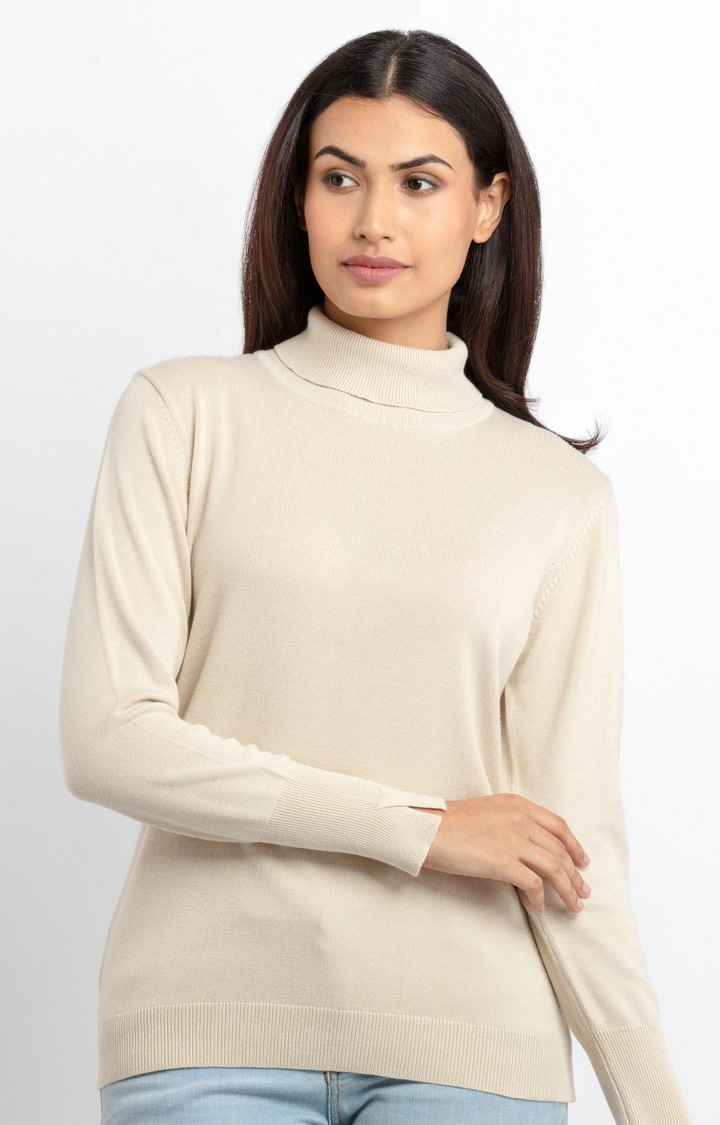 Status Quo | Women's Beige Viscose Solid Sweaters 0