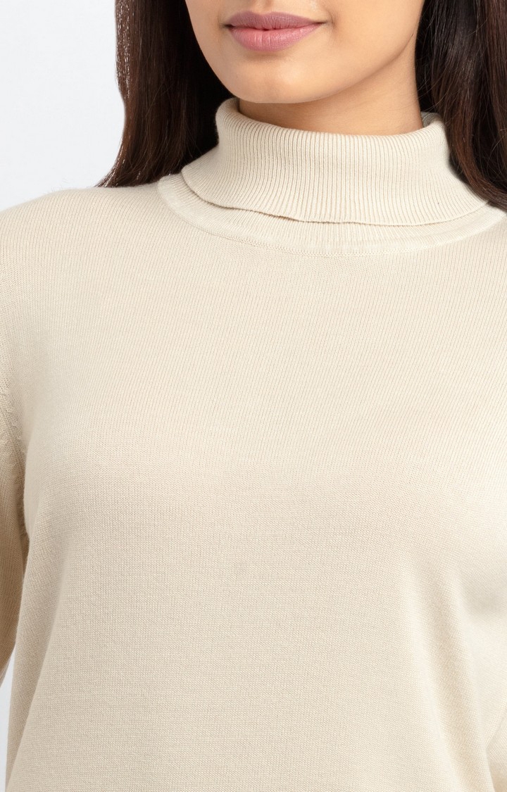 Status Quo | Women's Beige Viscose Solid Sweaters 4