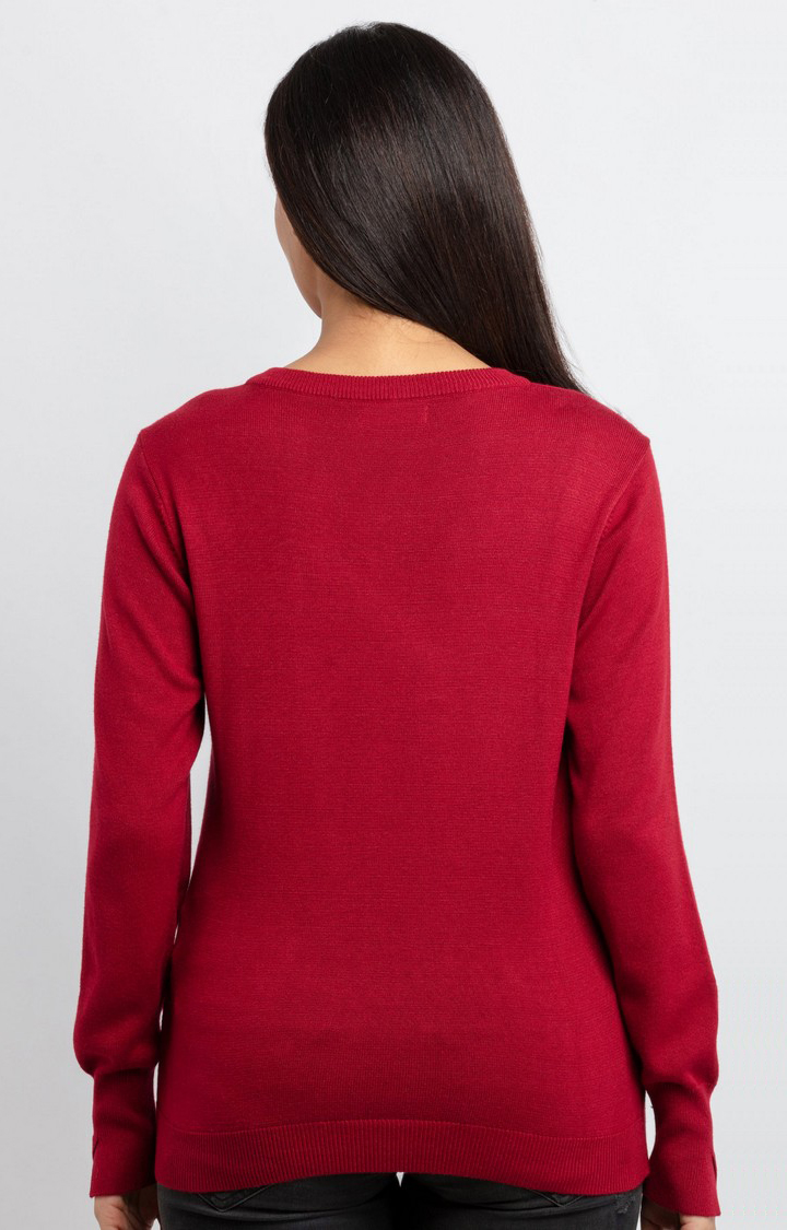 Women's Red Viscose Solid Sweaters