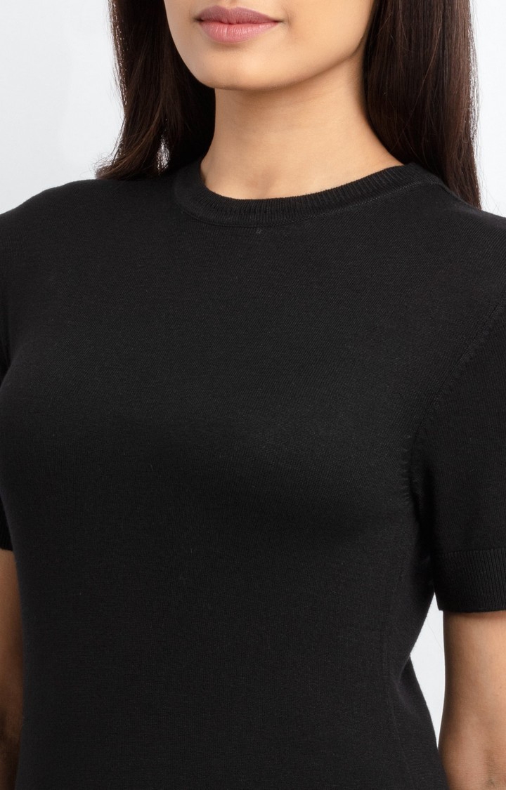 Status Quo | Women's Black Viscose Solid Regular T-Shirt 4
