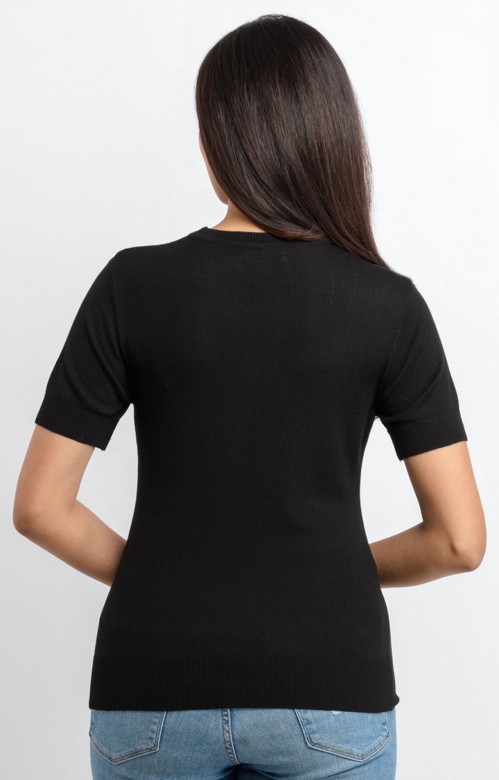 Status Quo | Women's Black Viscose Solid Regular T-Shirt 3