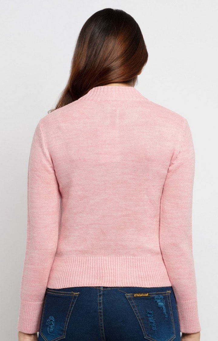 Status Quo | Women's Pink Polycotton Solid Sweaters 2