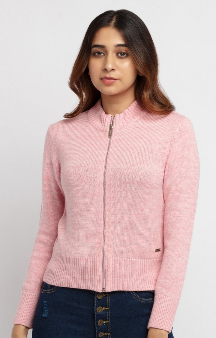 Status Quo | Women's Pink Polycotton Solid Sweaters 0