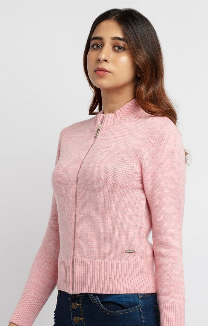 Status Quo | Women's Pink Polycotton Solid Sweaters 1