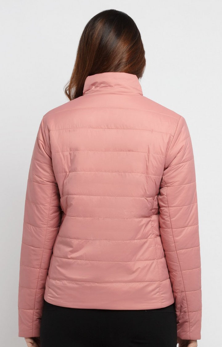 Status Quo | Women's Pink Polyester Quilted Bomber Jackets 4