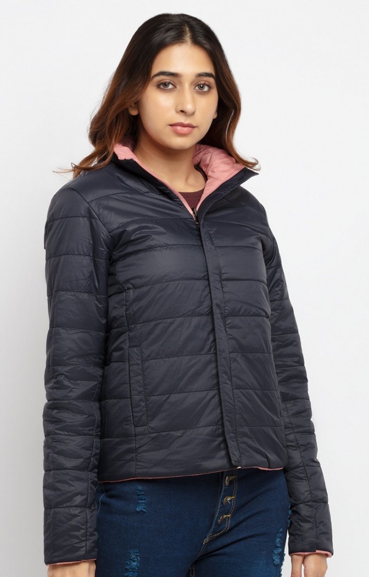 Status Quo | Women's Pink Polyester Quilted Bomber Jackets 2