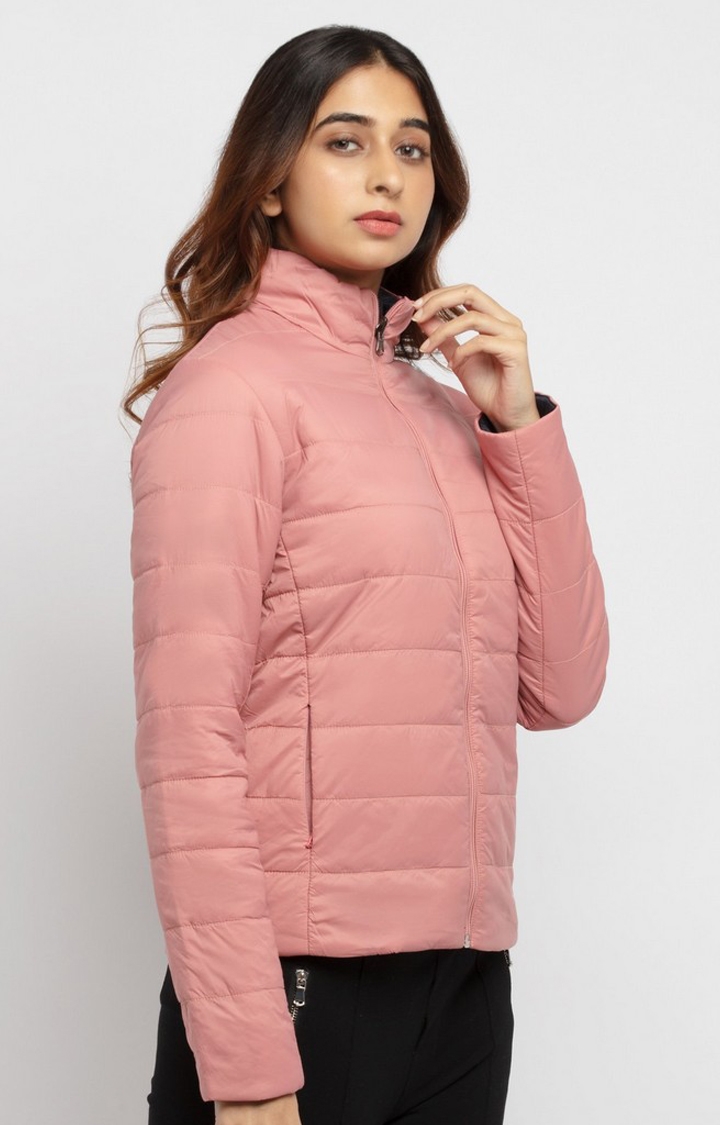 Status Quo | Women's Pink Polyester Quilted Bomber Jackets 1