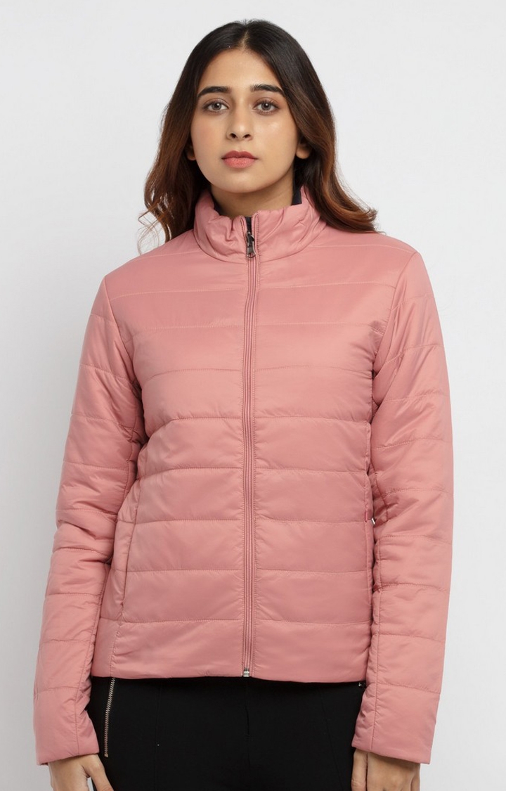 Status Quo | Women's Pink Polyester Quilted Bomber Jackets 0