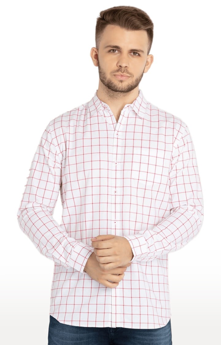 Status Quo | Men's White Cotton Checked Casual Shirts 0