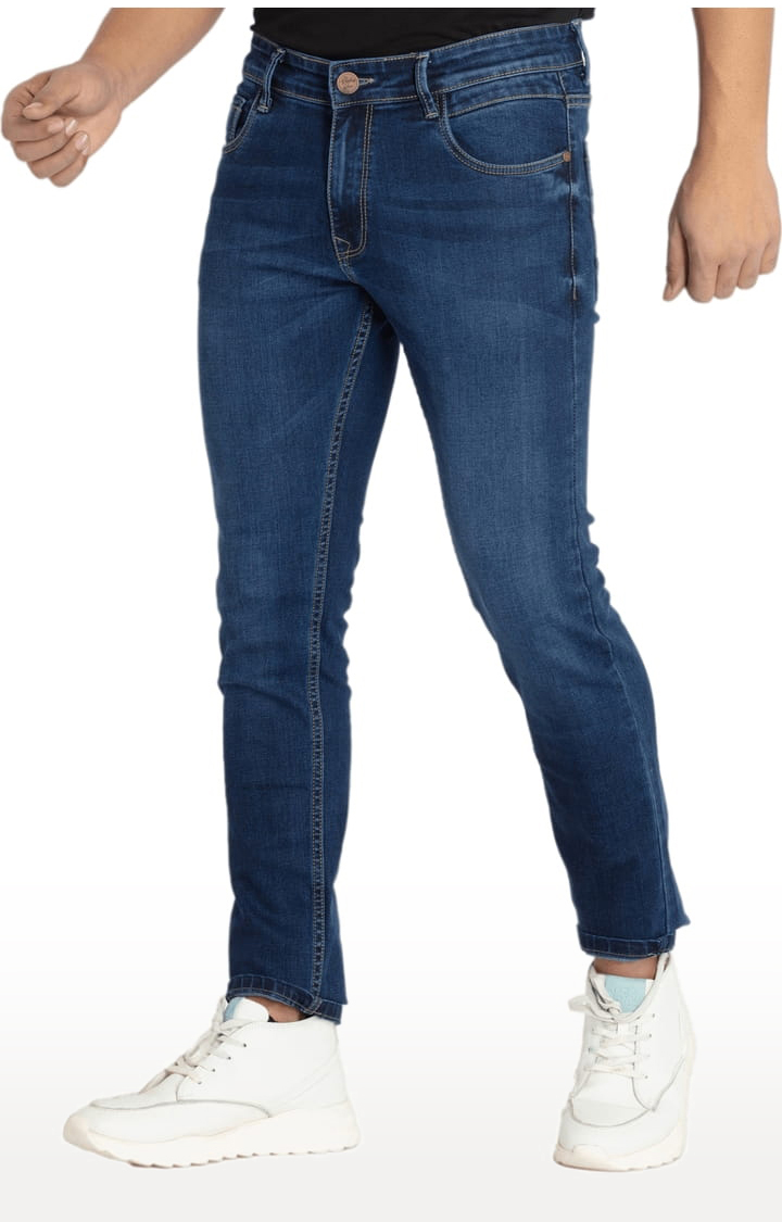 Men's Blue Cotton Solid Straight Jeans