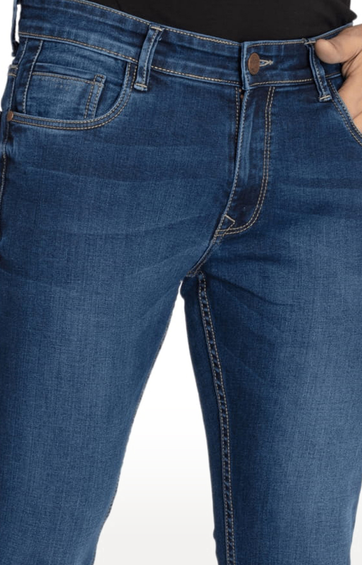Men's Blue Cotton Solid Straight Jeans