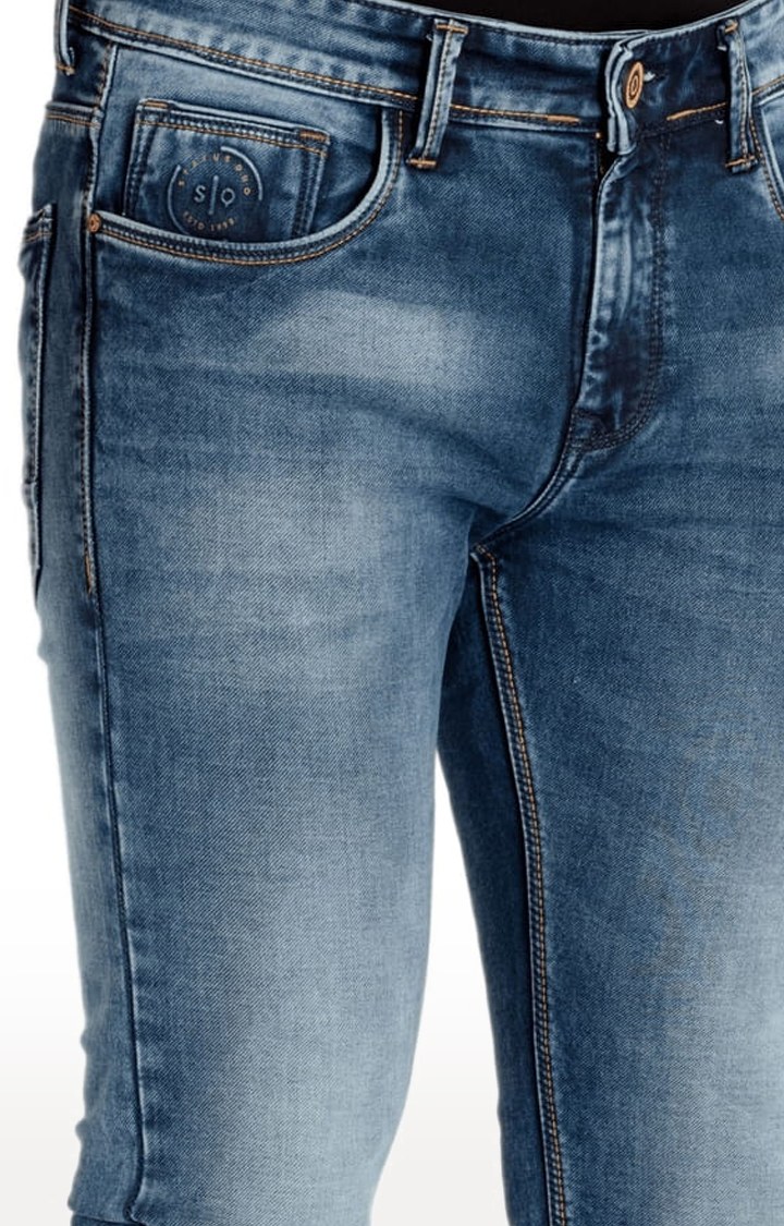 Men's BLUE Cotton Solid Straight Jeans
