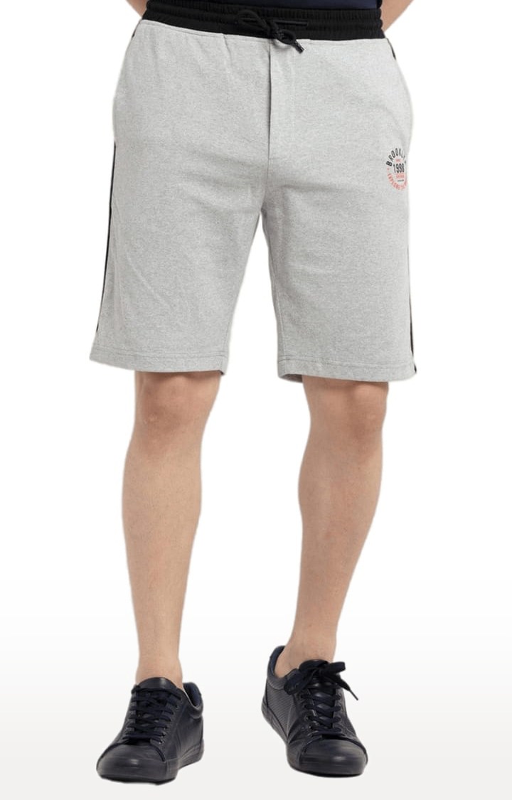 Men's Grey Cotton Melange Textured Short