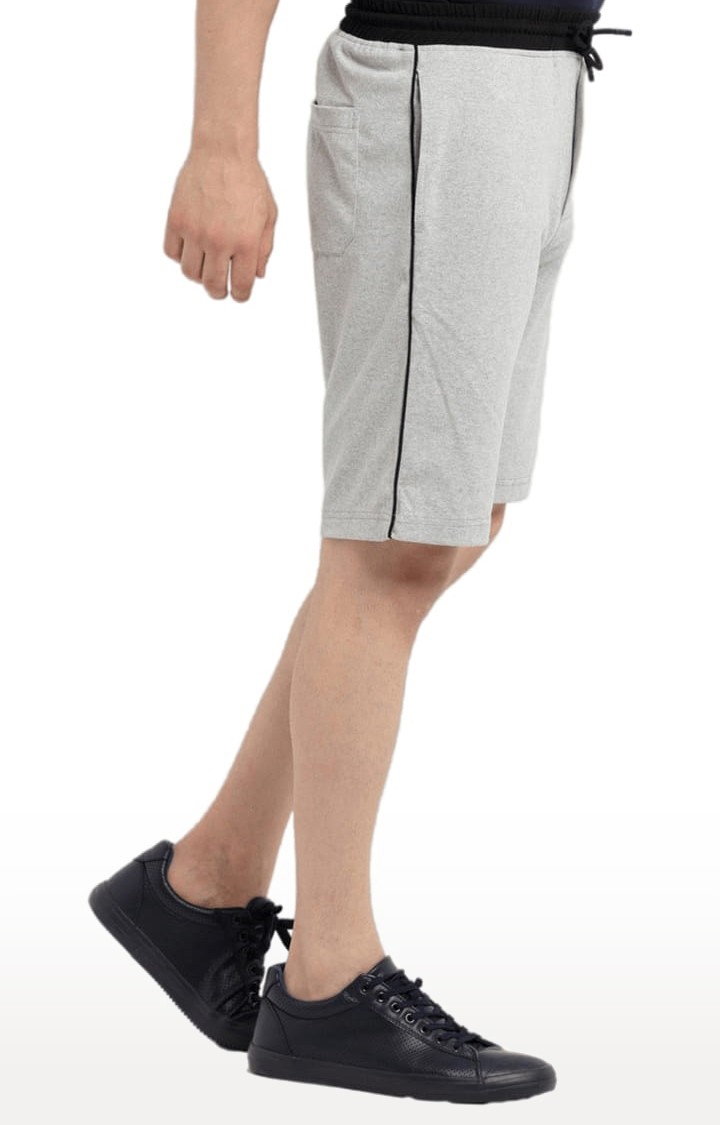 Men's Grey Cotton Melange Textured Short