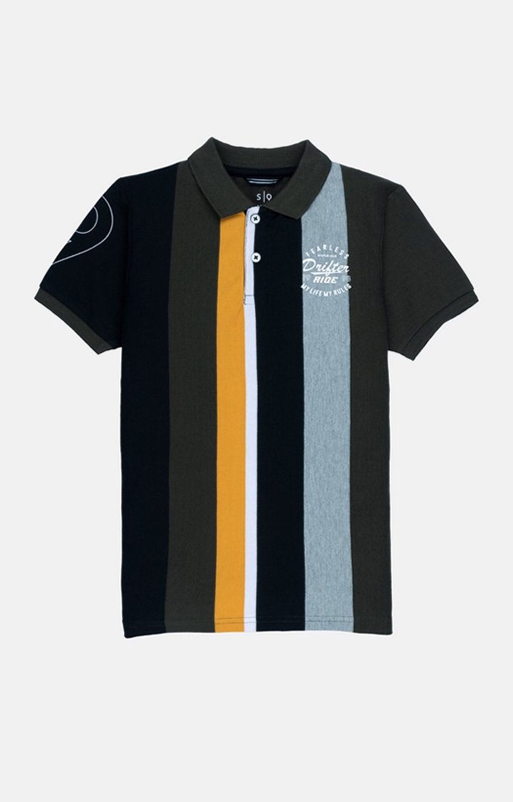 Status Quo | Boys Multicolor Polycotton Striped Polo T-Shirts 0
