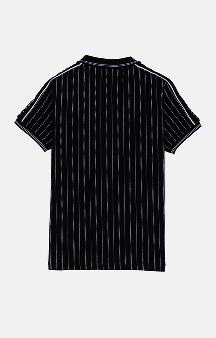 Status Quo | Boys Black Cotton Striped Polo T-Shirts 1