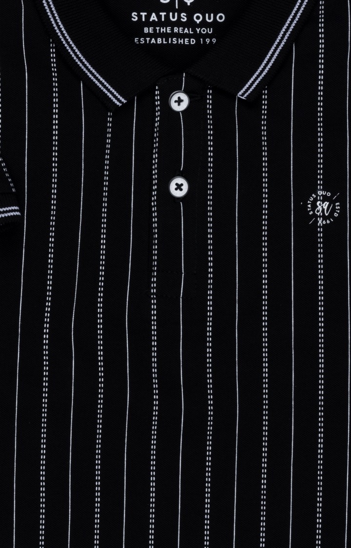 Status Quo | Boys Black Cotton Striped Polo T-Shirts 2