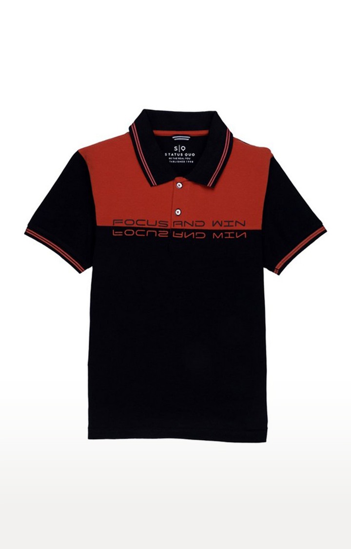 Boy's Black Cotton Colourblock Polos