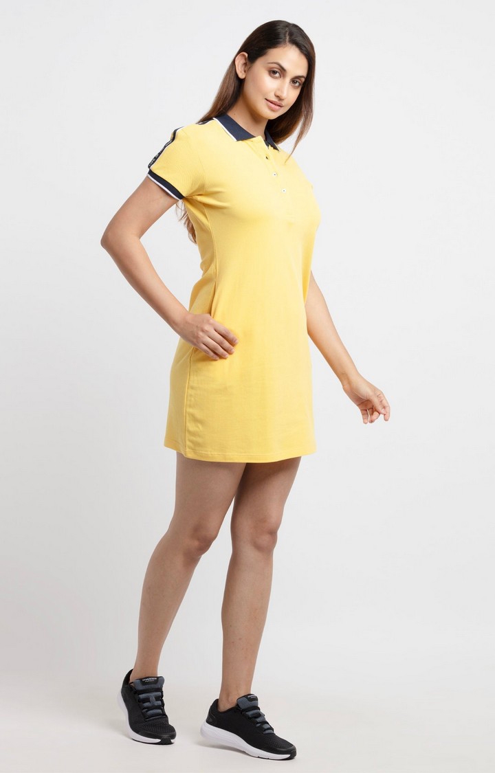 Status Quo | Women's Yellow Polycotton Solid T-Shirt Dress 2