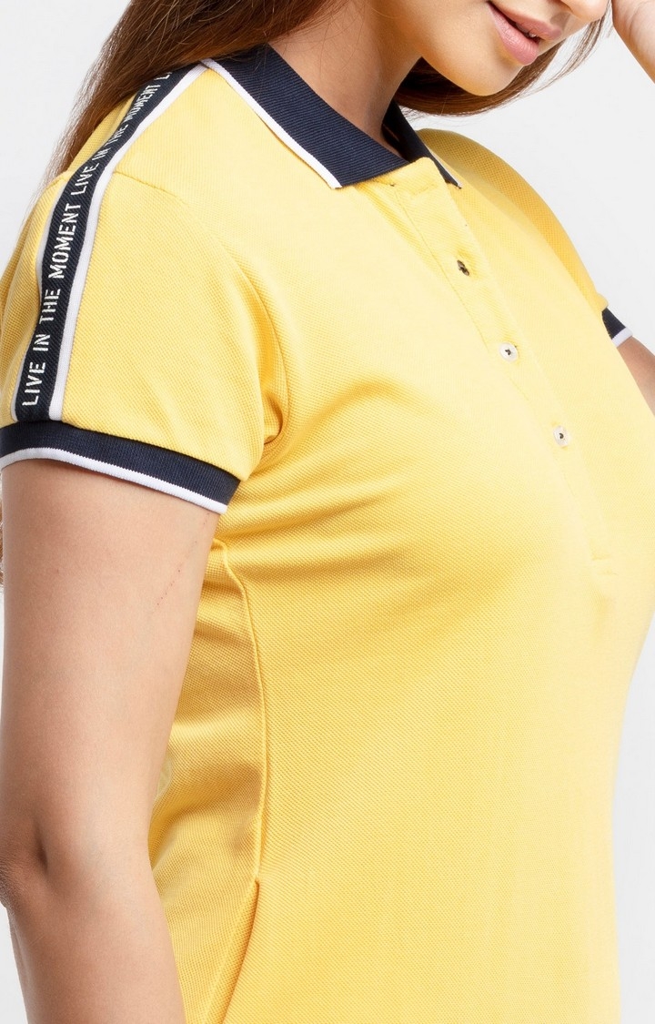 Status Quo | Women's Yellow Polycotton Solid T-Shirt Dress 4