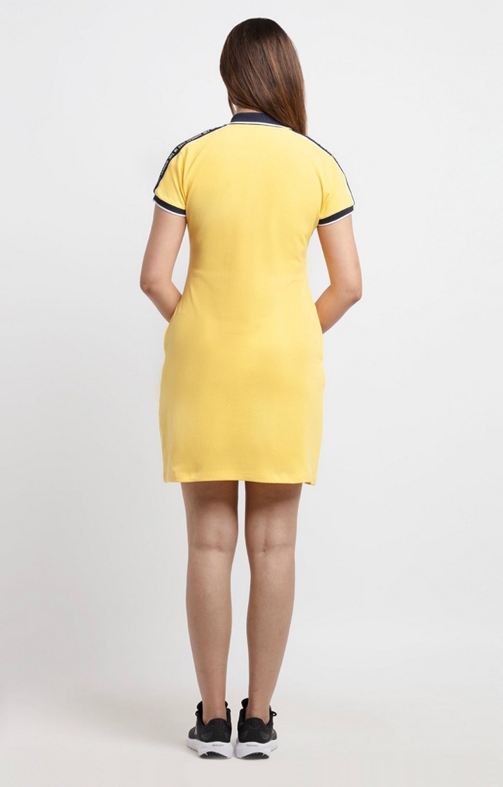 Status Quo | Women's Yellow Polycotton Solid T-Shirt Dress 3