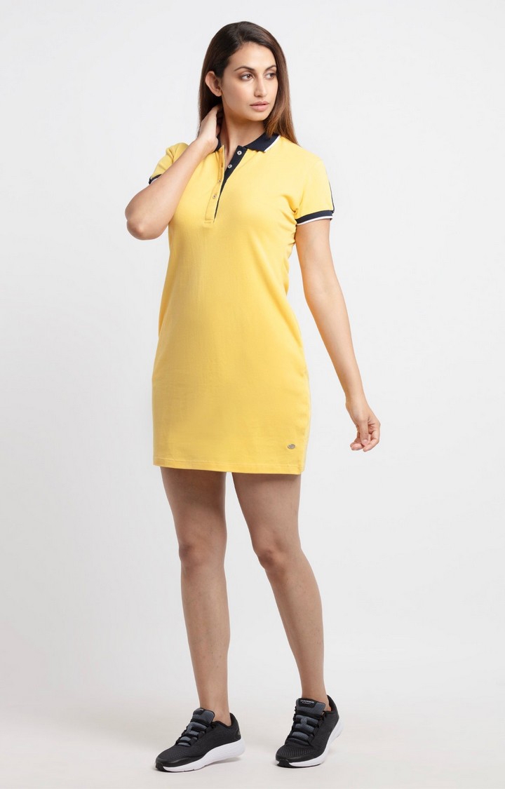 Status Quo | Women's Yellow Polycotton Solid T-Shirt Dress 1