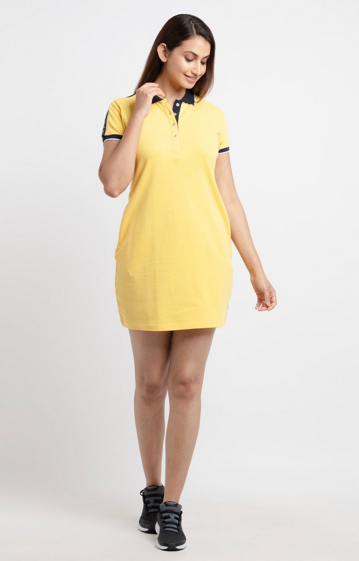 Status Quo | Women's Yellow Polycotton Solid T-Shirt Dress 0
