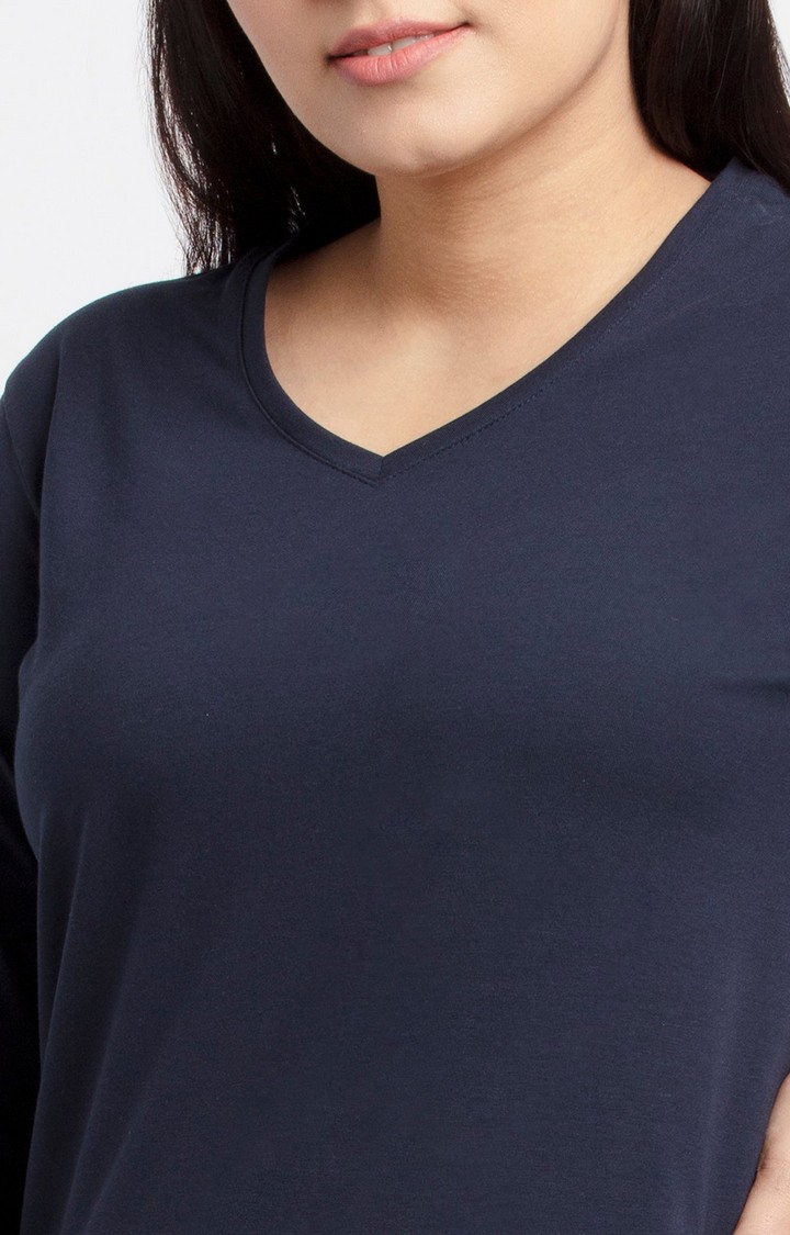 Women's Blue Cotton Solid Regular T-Shirt