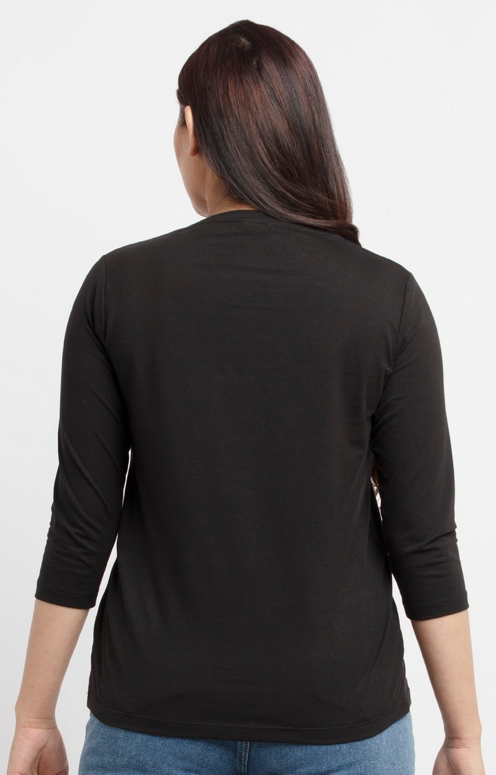 Status Quo | Women's Black Cotton Solid Regular T-Shirt 3