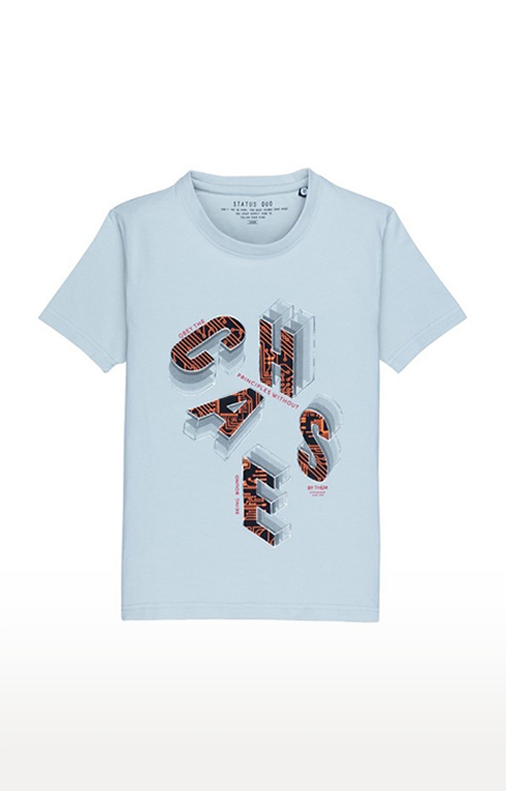 Status Quo | Boys Blue Cotton Typographic Printed Regular T-Shirt 0