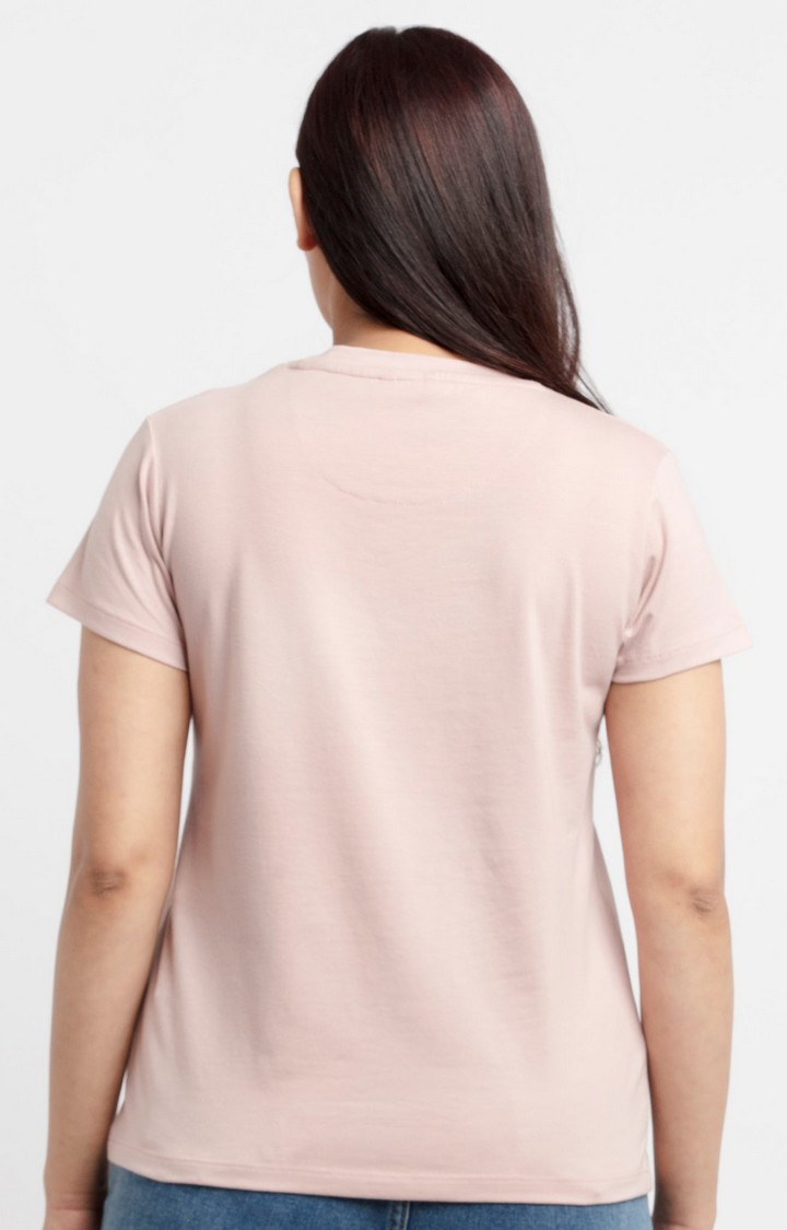 Status Quo | Women's Pink Cotton Typographic Printed Regular T-Shirt 3