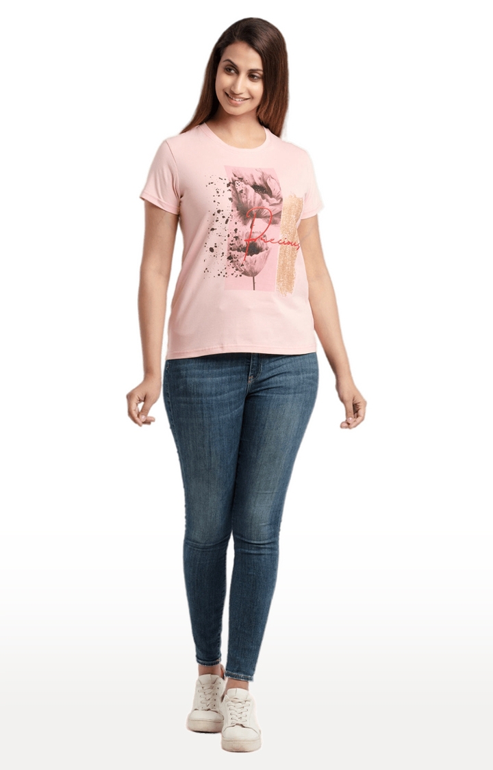 Status Quo | Women's Pink Cotton Floral Regular T-Shirt 1