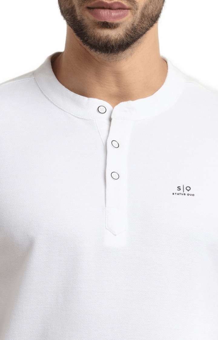 Men's White Polycotton Solid Regular T-Shirt
