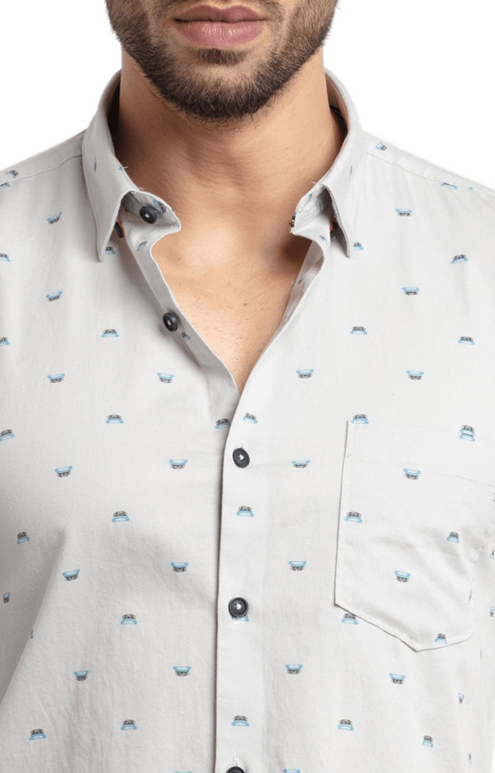Status Quo | Men's Grey Cotton Printed Casual Shirts 4
