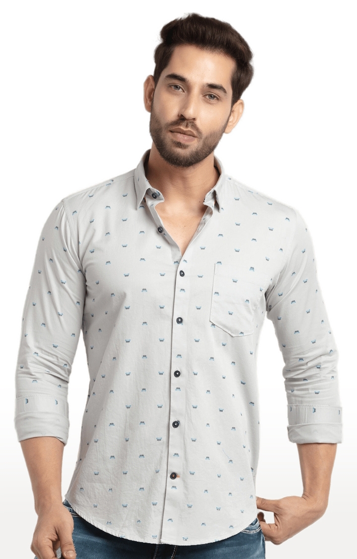 Status Quo | Men's Grey Cotton Printed Casual Shirts 0