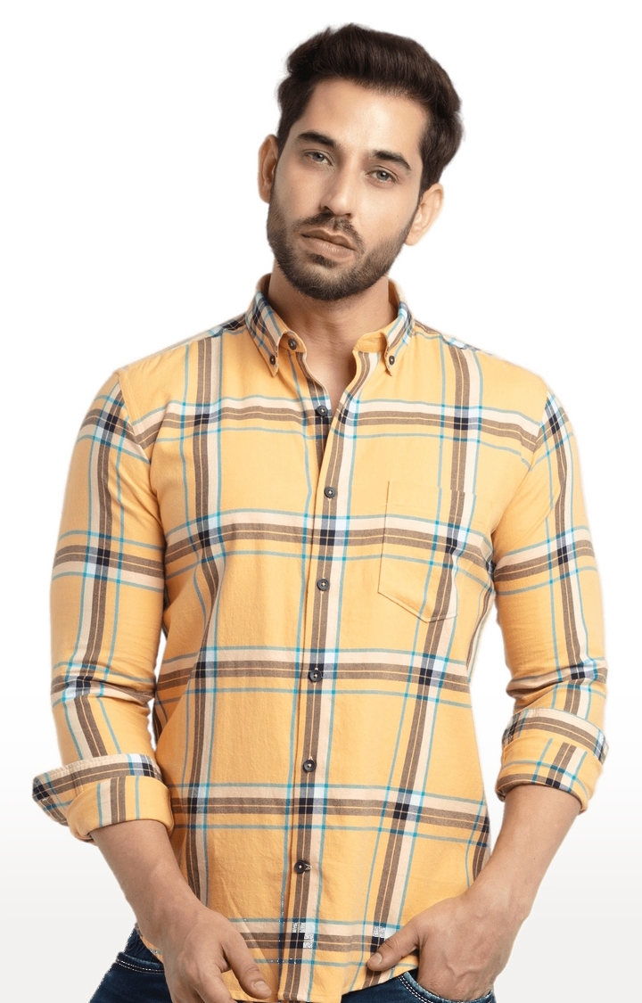 Status Quo | Men's Yellow Cotton Checked Casual Shirts 0