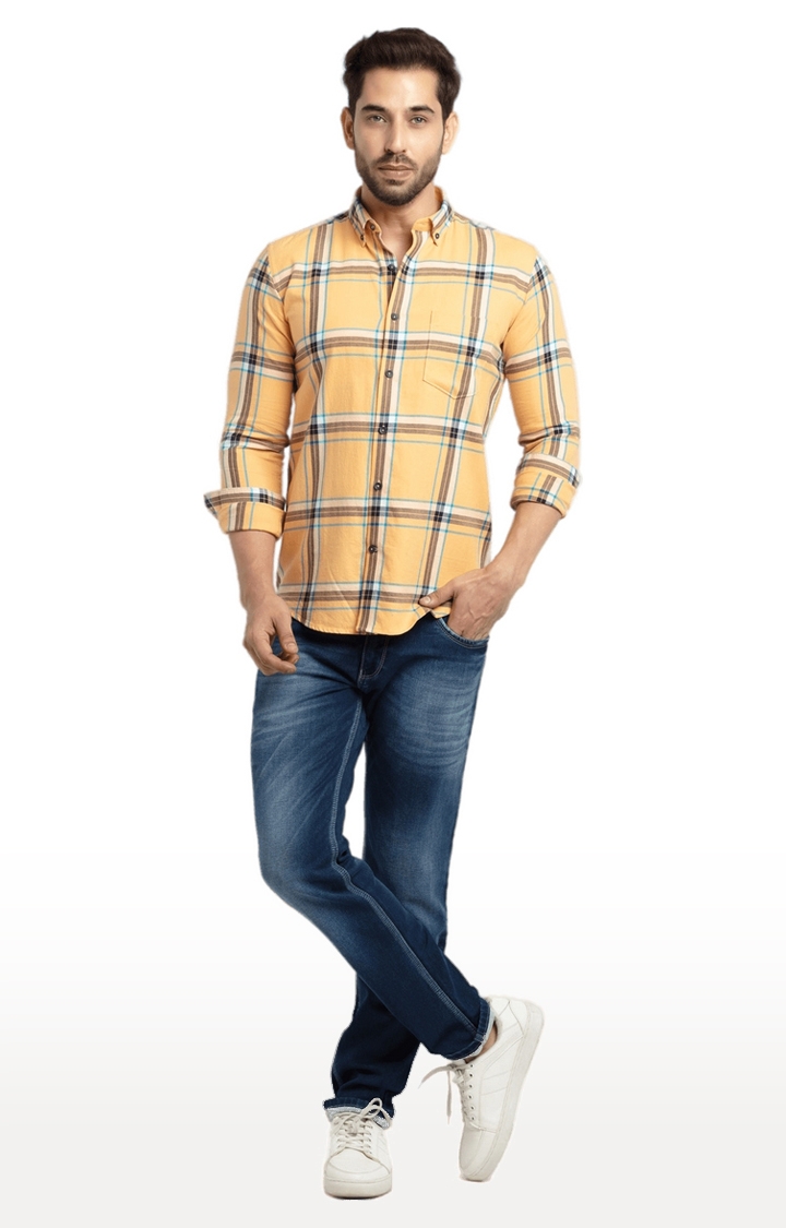Status Quo | Men's Yellow Cotton Checked Casual Shirts 1