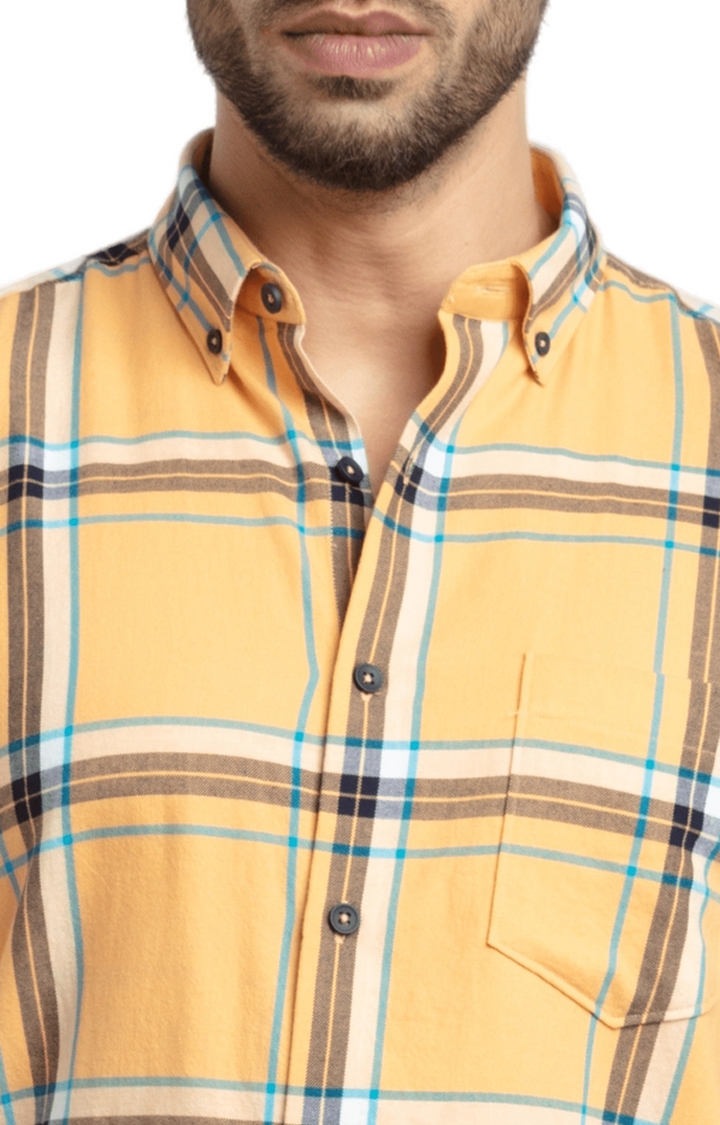 Status Quo | Men's Yellow Cotton Checked Casual Shirts 4